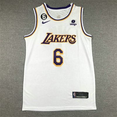 NBA 6 James Lakers Maillot blanc avec logo 6 brodé